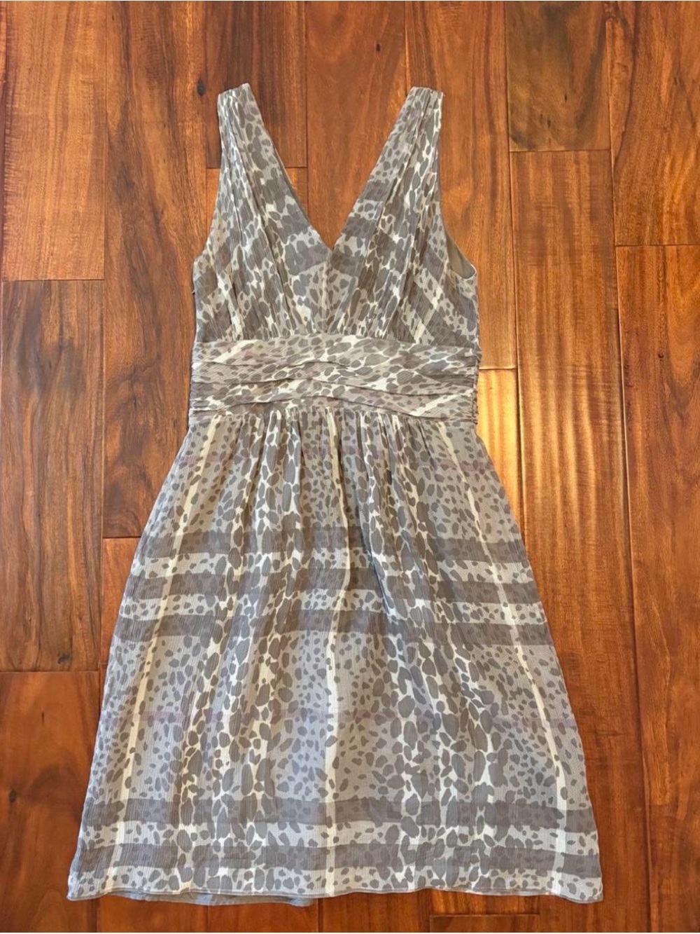 Burberry Silk V-Neck Grey Animal Print Dress
